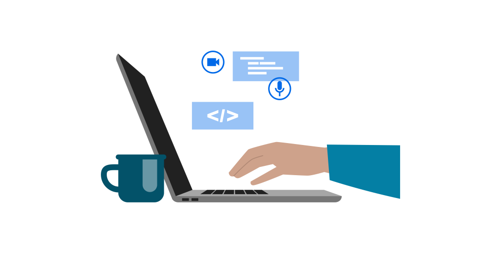Illustrasjon av hånd som skriver på datamaskin