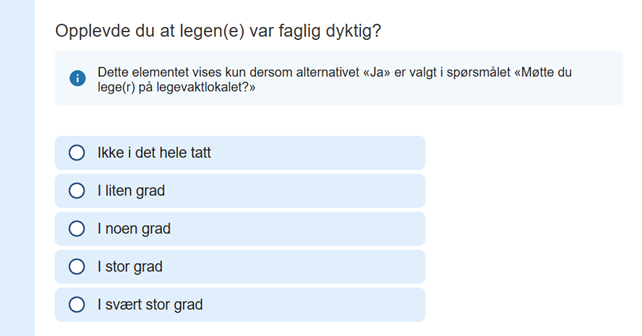 Bildet viser et eksempel på et spørsmål med fem svaralternativer.
