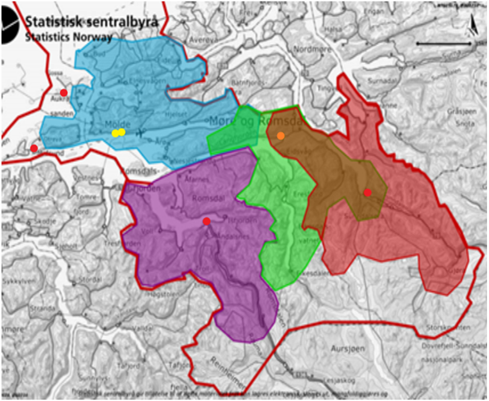 Geografisk oversikt legevaktorganiseringen, Romsdalsregionen