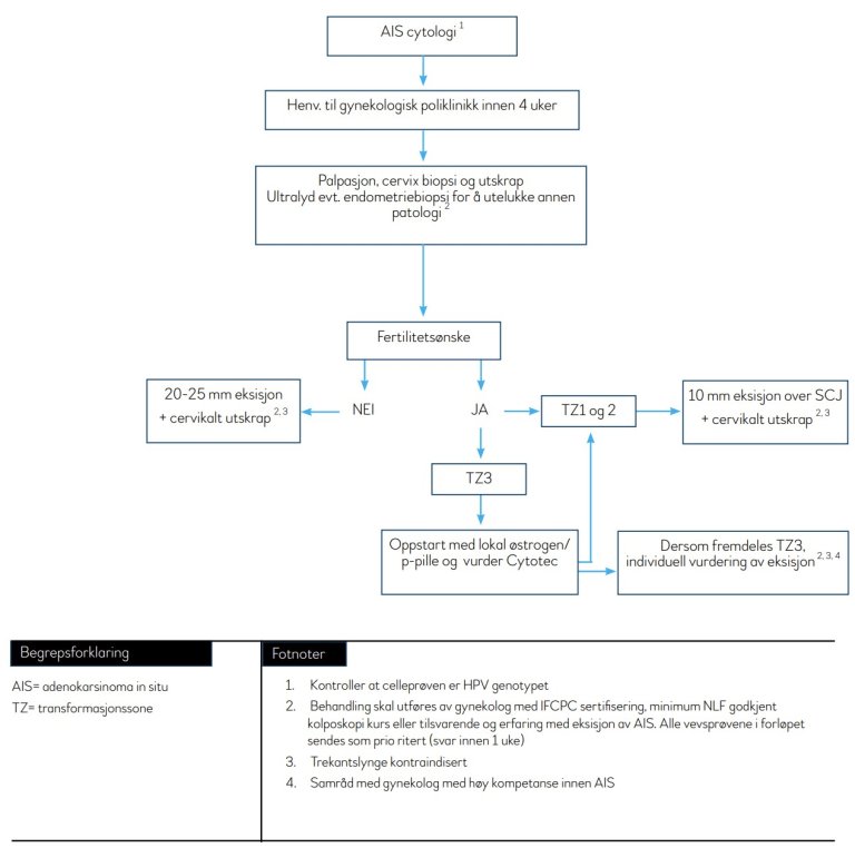 Veiledende flytskjema for oppfølging av AIS i cytologi